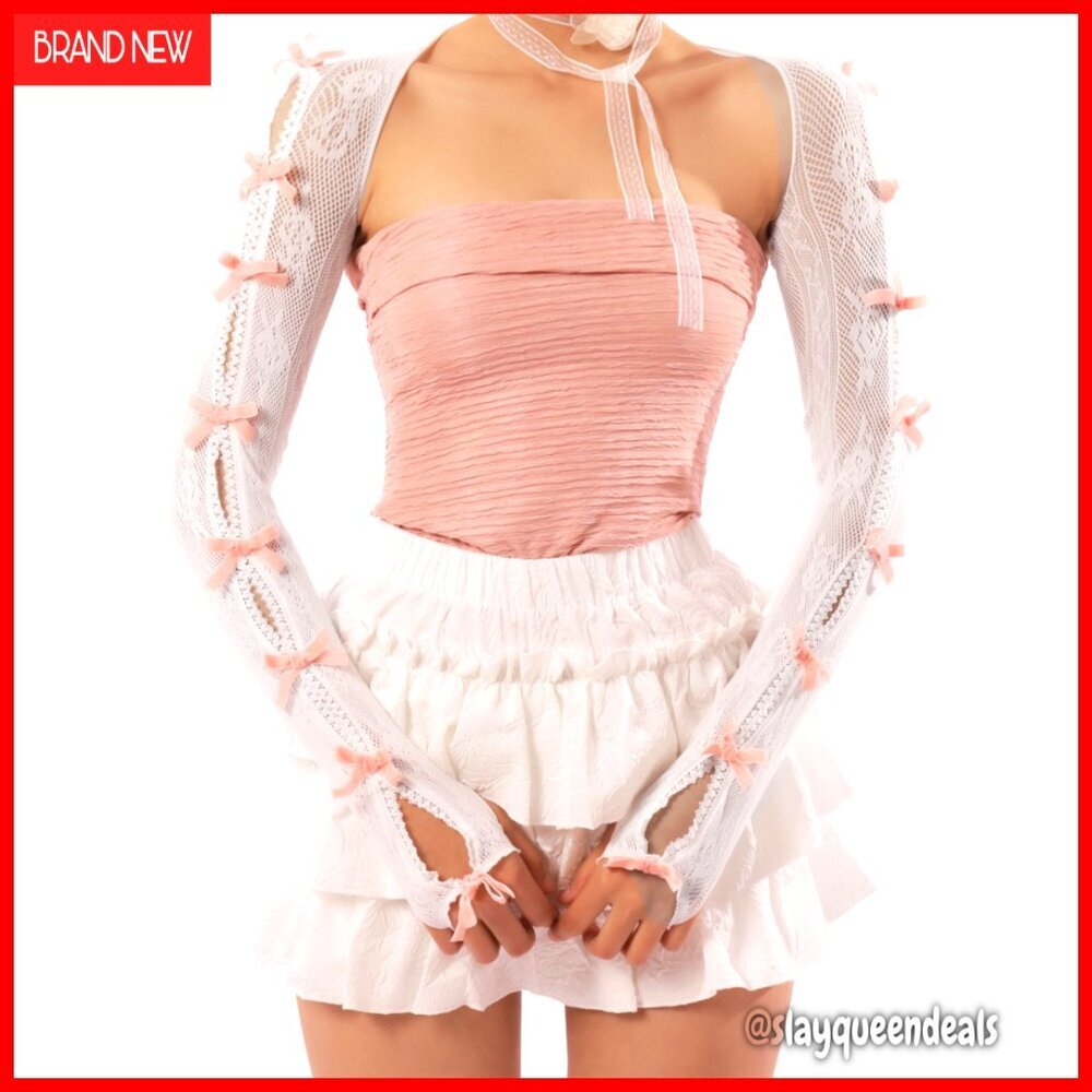 One Size Polyester Lace Shrug with Ruffled Sleeves for Layering